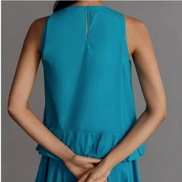 NWT Anthropologie | Maeve | Blue Sleeveless Bubble 100% Cotton Top, L - Picture 3 of 10